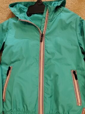 Hunter Orignal Teal Packable Hooded Girls Rain/windbreaker Jacket Size 9-10